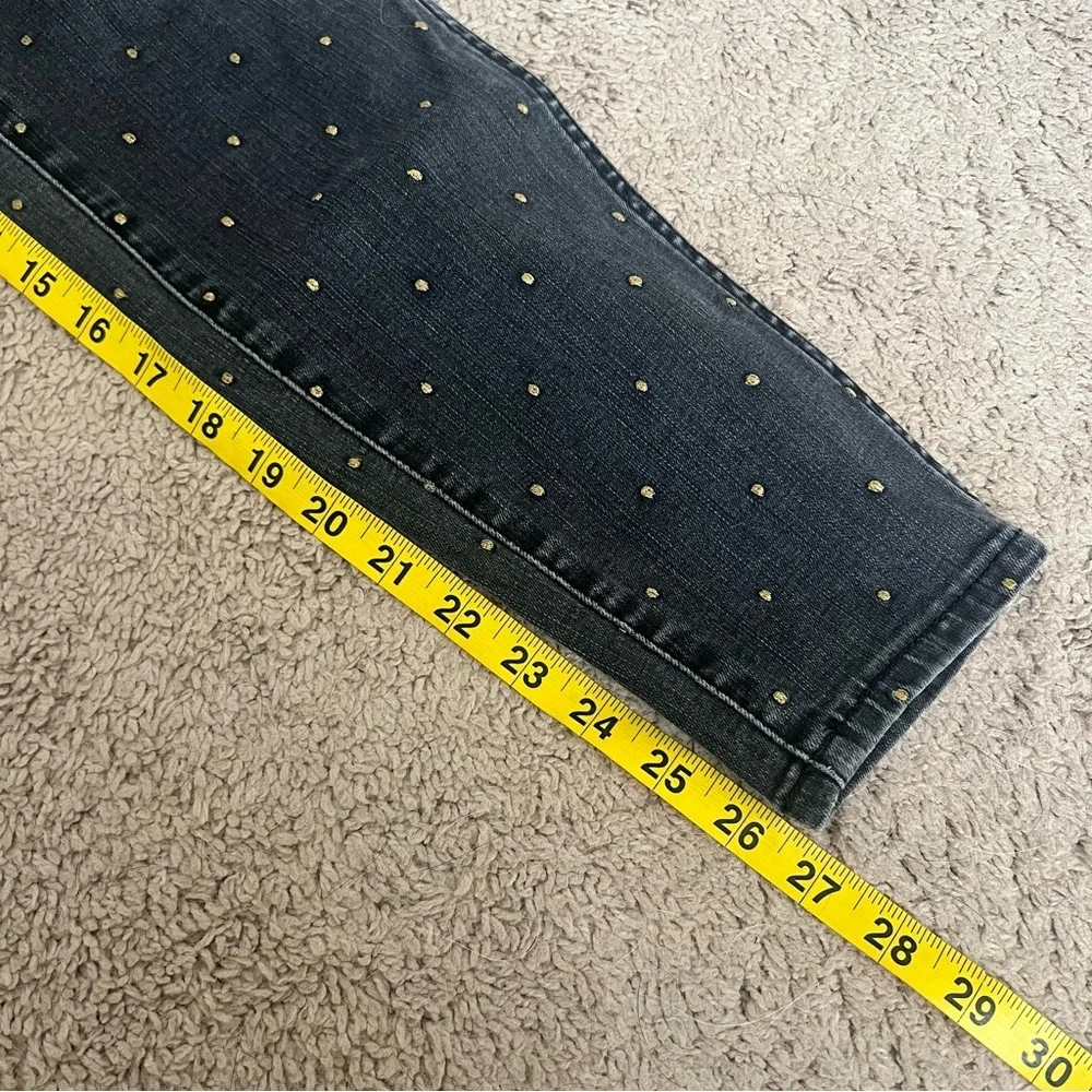 Madewell 26 Waist Black Skinny Jeans with Gold Embroidered Polka Dots 10” Rise